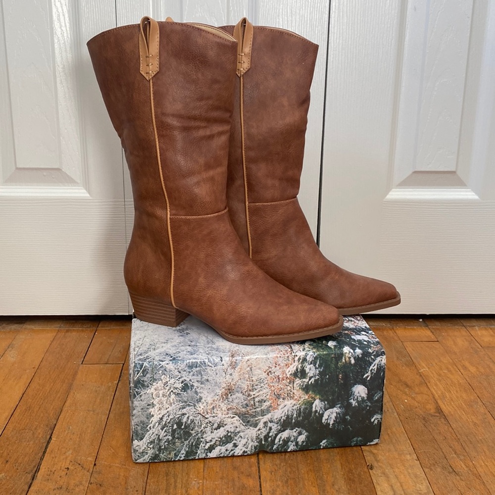 Brown Faux Leather Cowboy Western boots, size 6.5